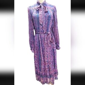 Vintage Silk Dress Pastel Purple Blue Boho Prairie Boho Chic Glam Size Smal